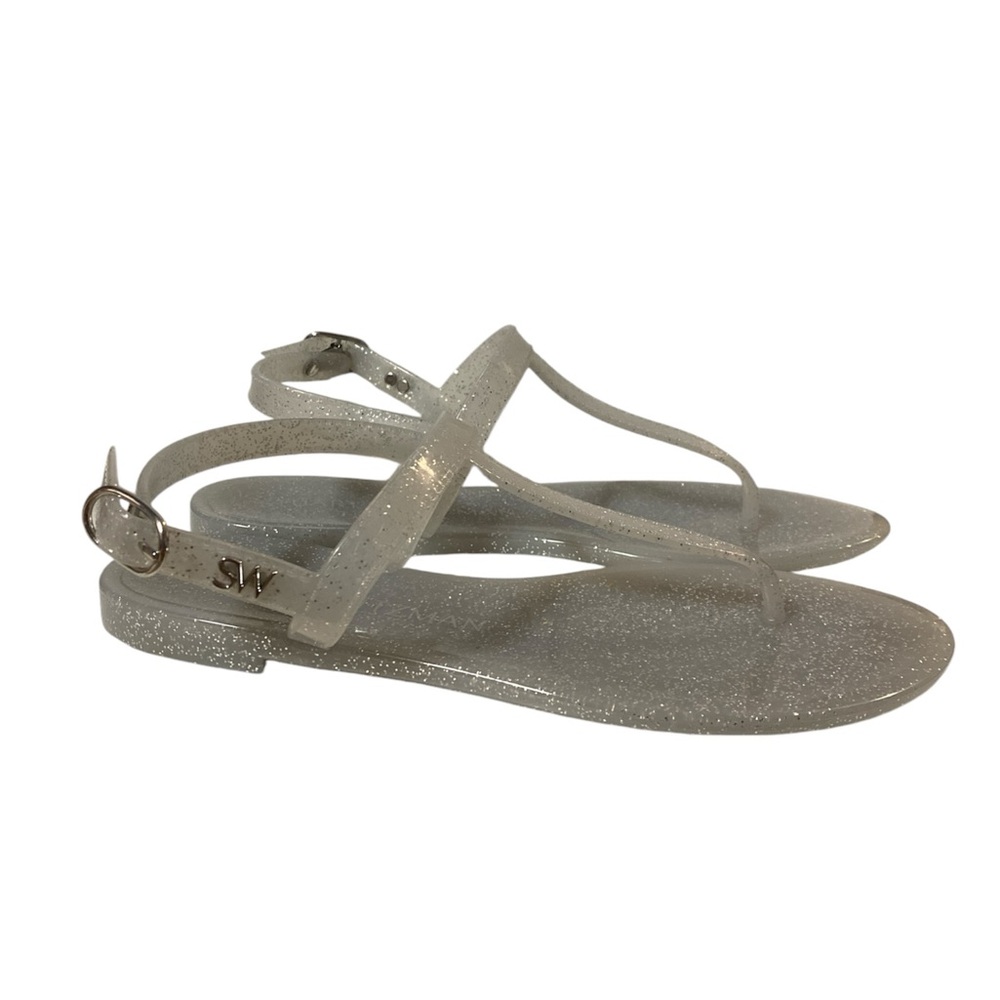 Stuart Weitzman Sallie T Strap Jelly Sandals Women’s 6 Clear Glitter Shoes